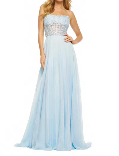 Sherri Hill Strapless Delicate Floral Prom Dress In Light Blue