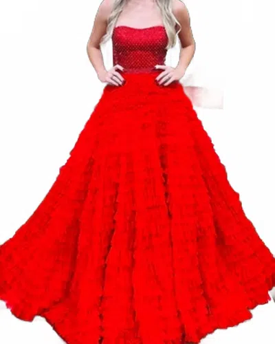 Sherri Hill Strapless Embellished Gown In Red