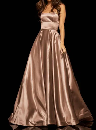 Sherri Hill Strapless Evening Dress In Mocha In Neutral