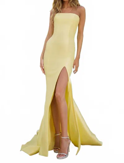 Sherri Hill Strapless High Slit Formal Dress In Yellow
