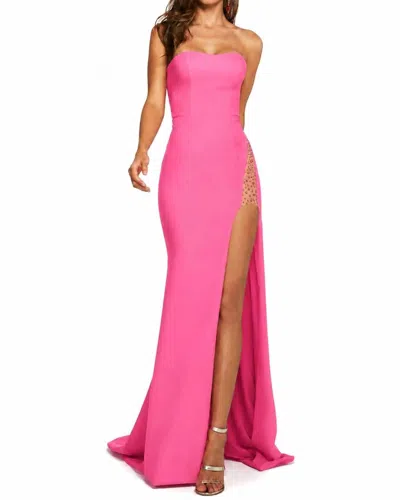 Sherri Hill Strapless High Slit Gown In Candy Pink