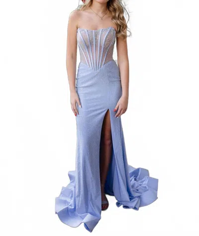 Sherri Hill Strapless Hot Fix Prom Dress With Corset Bodice In Periwinkle In Blue
