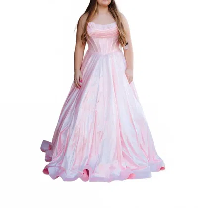 Sherri Hill Strapless Hot Fix Prom Dress With Corset Bodice In Pink