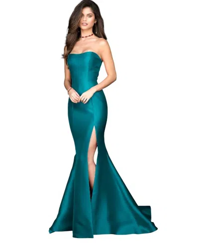 Sherri Hill Strapless Mikado Mermaid Gown In Emerald In Brown