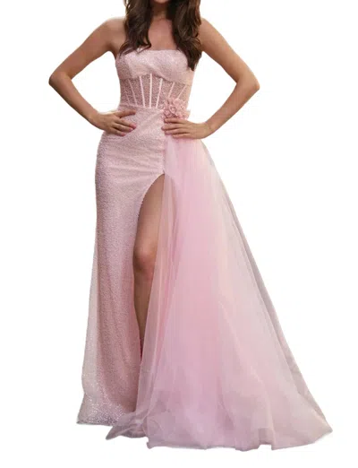 Sherri Hill Strapless Pearl Sequin Gown In Pink