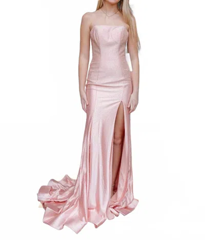 Sherri Hill Strapless Prom Dress With Sheer Sides And A Skirt Slit In Pink