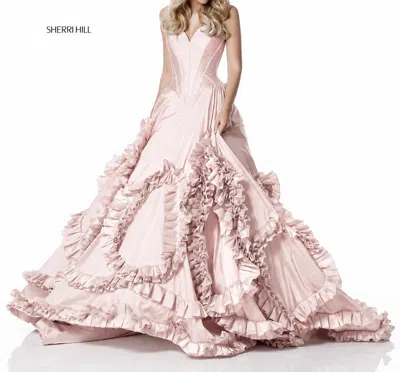 Sherri Hill Strapless Ruffle Ball Gown In Pink