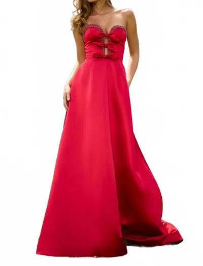 Sherri Hill Strapless Satin A-line Dress In Red