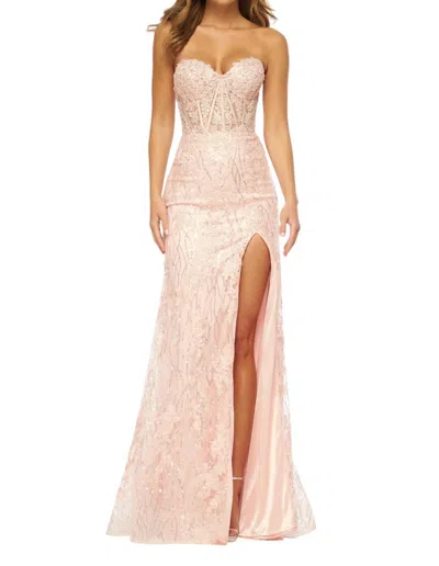 Sherri Hill Strapless Sequin Lace Fitted Prom Dress In Blush