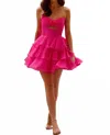 Sherri Hill Strapless Sweetheart Chiffon Short Dress In Bright Fuchsia In Pink