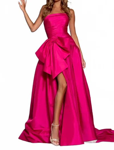 Sherri Hill Strapless Tafetta Evening Gown In Fuchsia In Pink