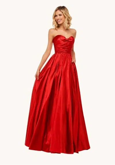 Sherri Hill Strapless Taffeta Ball Gown In Red