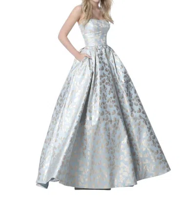 Sherri Hill Strapless Taffeta Prom Dress In Light Blue/gold