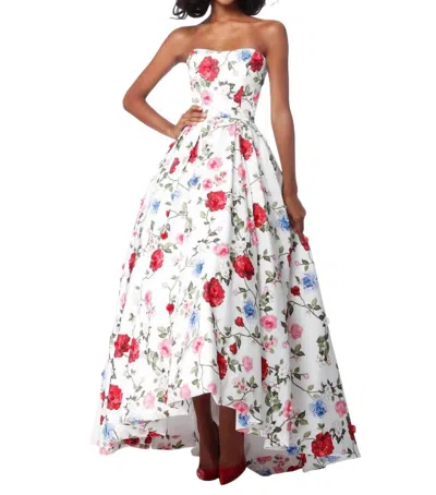 Sherri Hill Strapless Taffeta Strapless Dress In Ivory Print In Multi