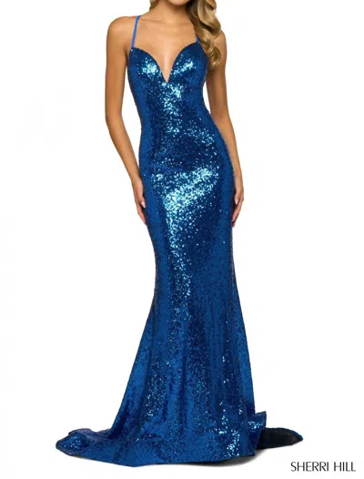 Sherri Hill Strappy Back Sequin Dress In Periwinkle In Blue