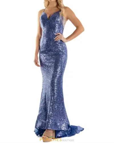 Sherri Hill Strappy Back Sequin V-neck Dress In Periwinkle In Blue