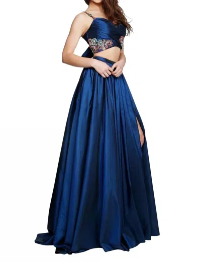 Sherri Hill Taffeta A-line Prom Dress In Navy In Blue