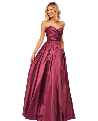 Sherri Hill Taffeta Strapless Ball Gown In Berry In Burgundy