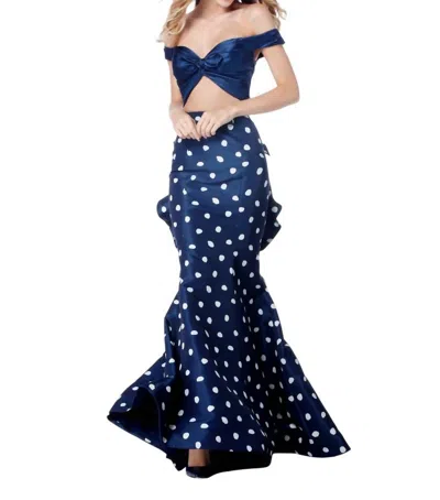 Sherri Hill Taffeta Two-piece Mermaid Casual Dress In Navy/ivory In Blue