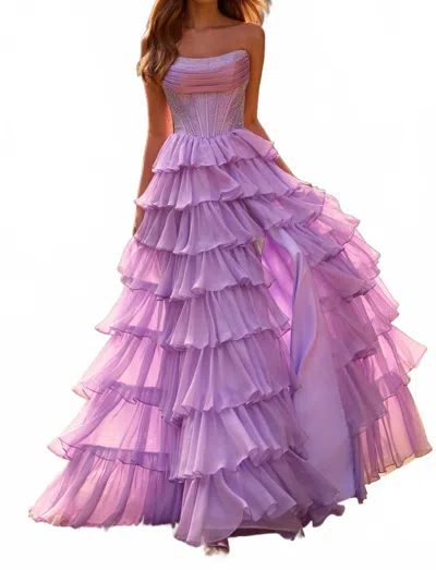 Sherri Hill Tiered Skirt Strapless Dress In Lilac In Blue