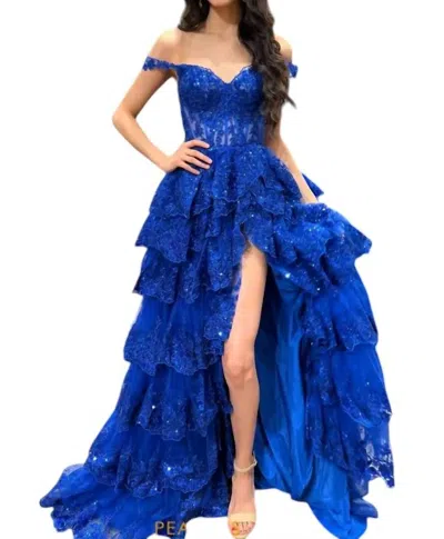 Sherri Hill Tulle Sequin A-line Prom Dress In Royal In Blue