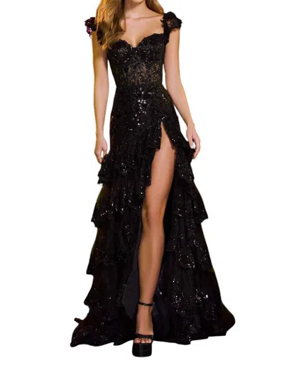 Sherri Hill Tulle Sequin Fitted Mermaid Prom Dress In Black