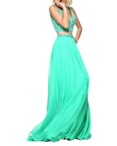 Sherri Hill Two- Piece Beaded Prom Dress In Green