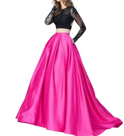 Sherri Hill Two Piece Ball Gown In Black/ Fuschia In Multi