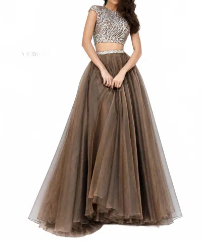 Sherri Hill Two Piece Beaded Bodice Organza Ball Gown In Light Brown