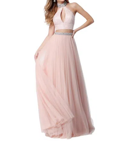Sherri Hill Two-piece Beaded Keyhole Prom Dress In Blush In Gold