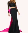 Sherri Hill Two Piece Dress With Oversized Bow In The Back In Black/pink In Multi