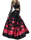Sherri Hill Two-piece Floral Prom Dress In Black/red Print In Multi