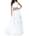 Sherri Hill Two-piece Keyhole Prom Dress In Ivory/royal In Multi
