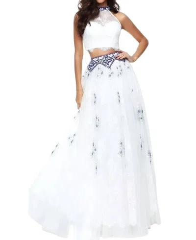 Sherri Hill Two-piece Keyhole Prom Dress In Ivory/royal In Multi