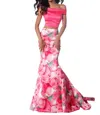 Sherri Hill Two-piece Mermaid Casual Dress In Pink Print In Multi