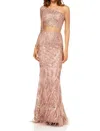 Sherri Hill Two-piece Mermaid Gown In Rose Gold In Multi