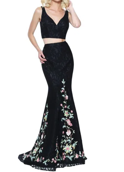Sherri Hill Two-piece Mermaid Prom Dress In Black/multi