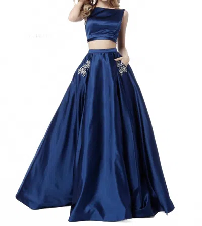 Sherri Hill Two Piece Prom Gown With Pockets In Blue
