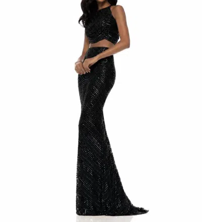 Sherri Hill Two Piece Sequin Gown In Black