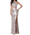 Sherri Hill Two-piece Sequin Prom Dress In Rose Gold In Multi