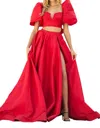 Sherri Hill Two Piece Taffeta Gown In Red In Red