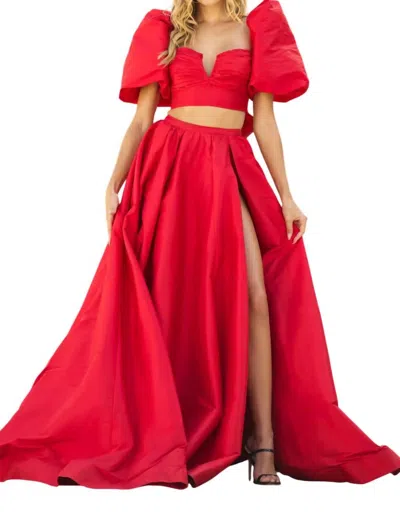 Sherri Hill Two Piece Taffeta Gown In Red