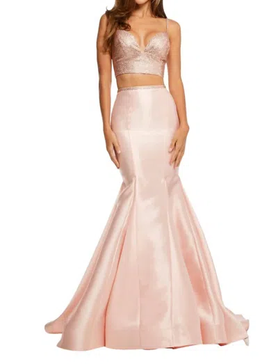 Sherri Hill Two-piece Mikado Mermaid Prom Dress In Blush In Gold