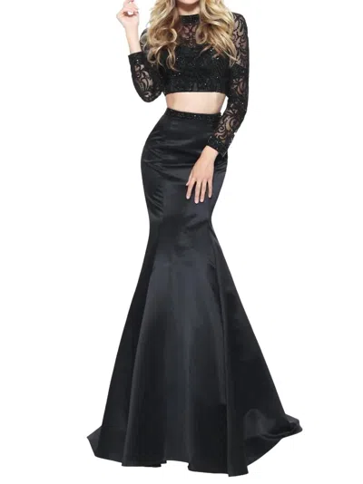 Sherri Hill Two-piece Satin Prom Dress In Black