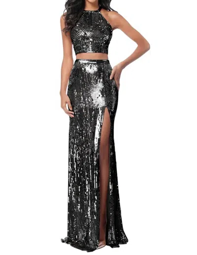 Sherri Hill Two-piece Sequin Prom Dress In Black In Metallic
