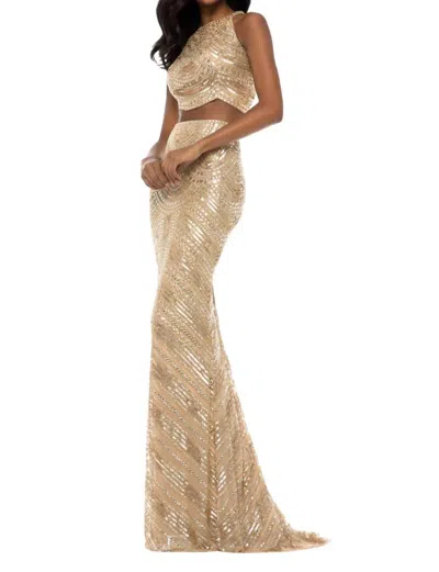 Sherri Hill Two-piece Sequin Prom Dress In Gold In Brown