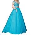 Sherri Hill V-neck Beaded Prom Dress In Turquoise In Blue