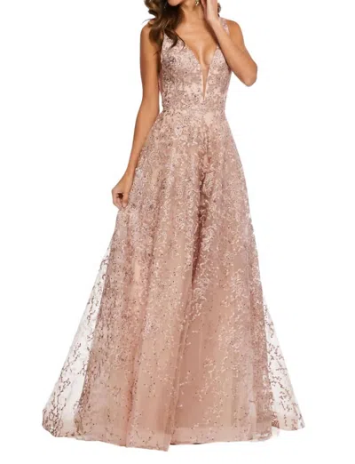 Sherri Hill V-neck Bodice Prom Dress In Blush/nude In Multi