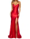 Sherri Hill V-neck Satin Prom Dress In Red In Red