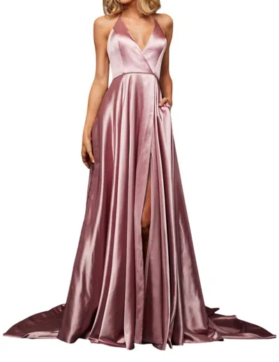 Sherri Hill V-neck Halter Prom Dress In Rose In Pink